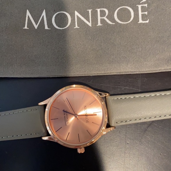 New - Monroe Rose Gold Gray Leather Watch